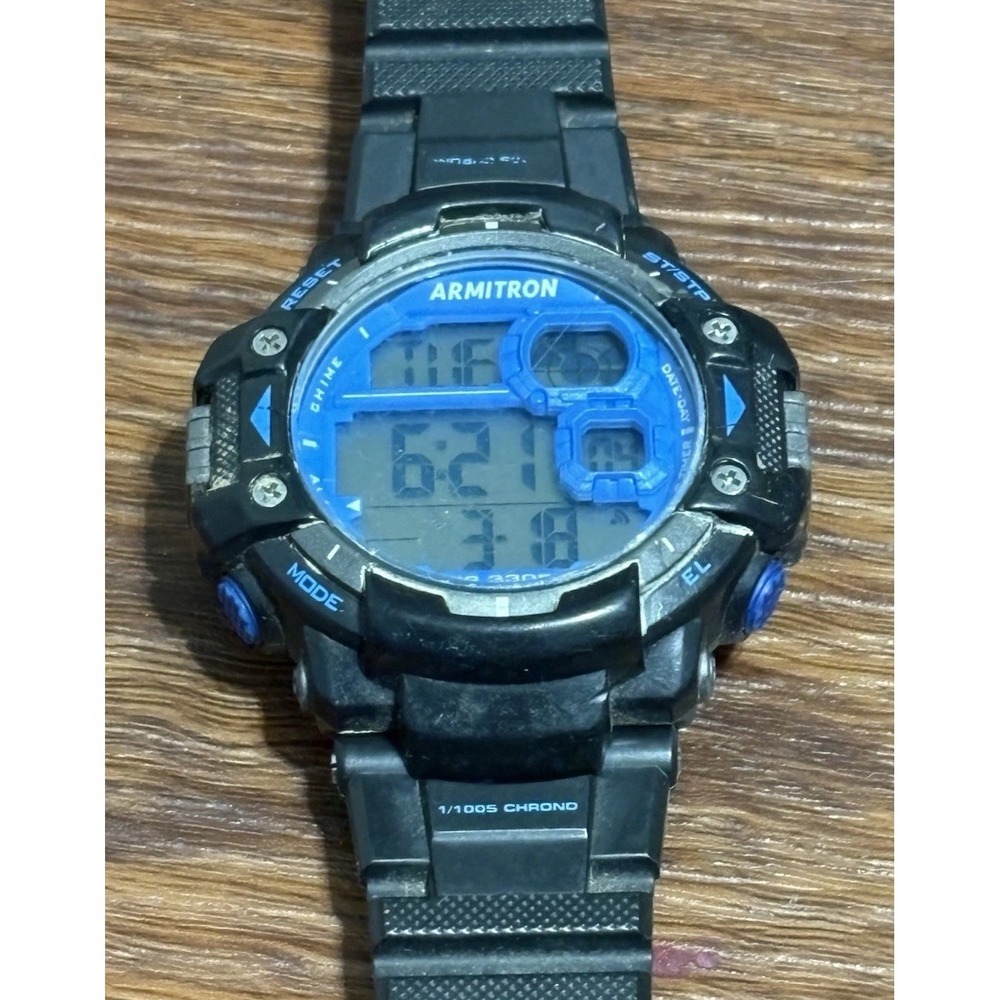 Armitron Pro Sport 40/8309 Dual Time Quartz Digital Men's Watch New Battery Blue